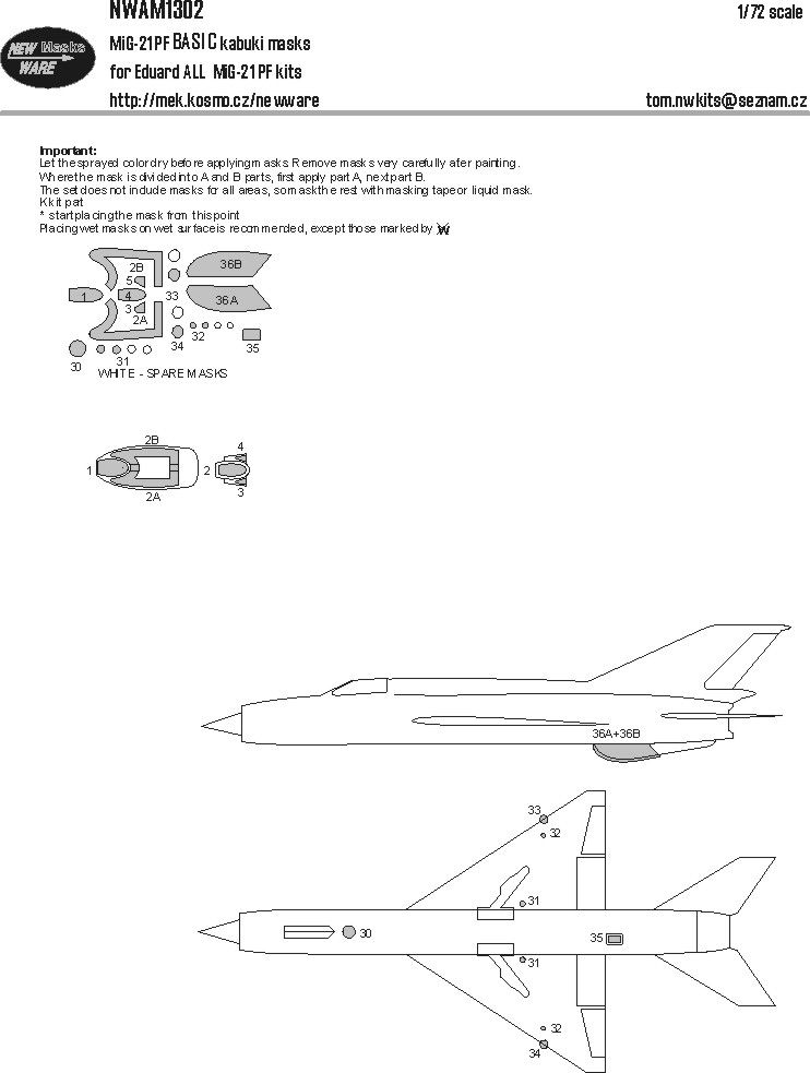 1:72 MiG-21 PF - Basic Kabukli Masks (for Eduard Kits)