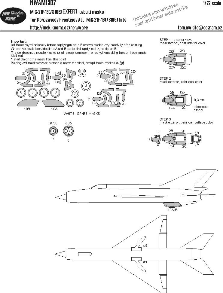 1:72 MiG-21F-13 (S106) - Expert Kabukli Masks (for Kovozavody Prostejov Kits)