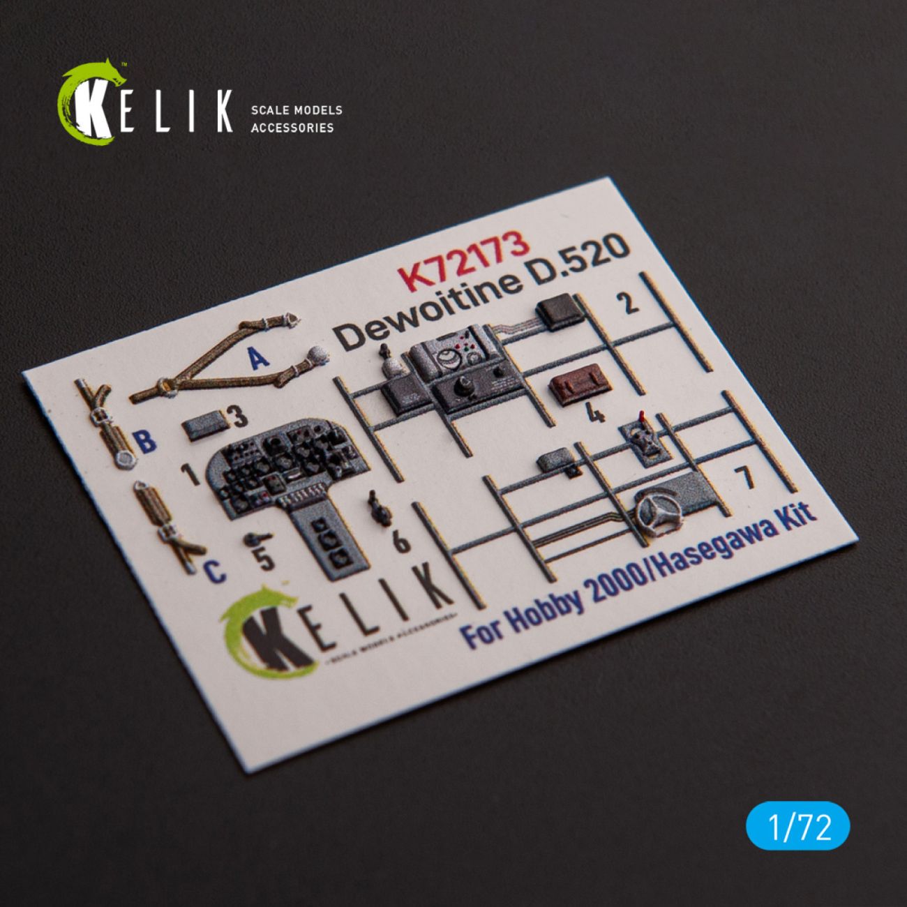 1:72 Dewoitine D.520 - interior 3D decals for Hobby 2000/Hasegawa kit