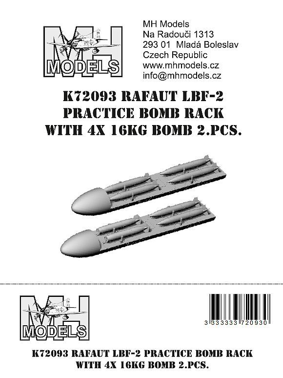 1:72 RAFAUT LBF-2 Practice bomb rack with 4X 16kg bomb 2pcs. 