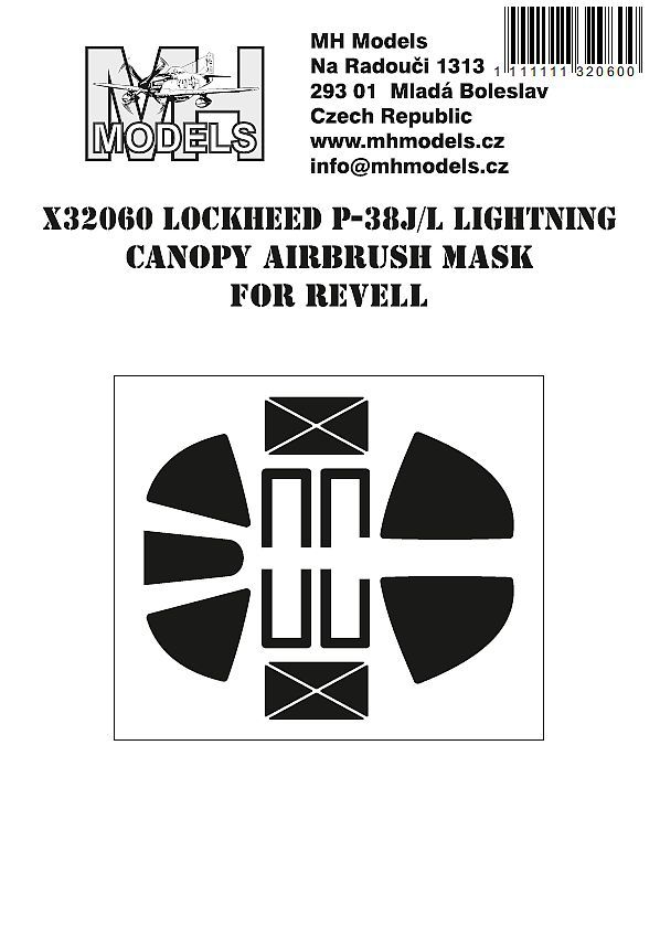 1:32 Lockheed P-38J-L Lightning canopy airbrush mask for Revell