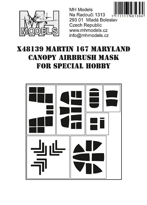 1:48 Martin 167 Maryland canopy airbrush mask for Special Hobby