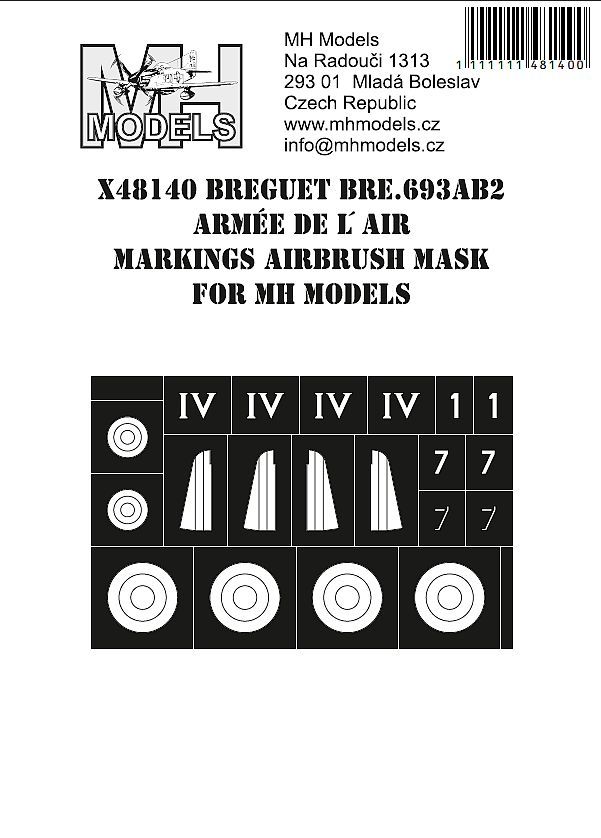 1:48 Breguet Bre-693AB2 Armée de l´Air markings airbrush mask for MH Models