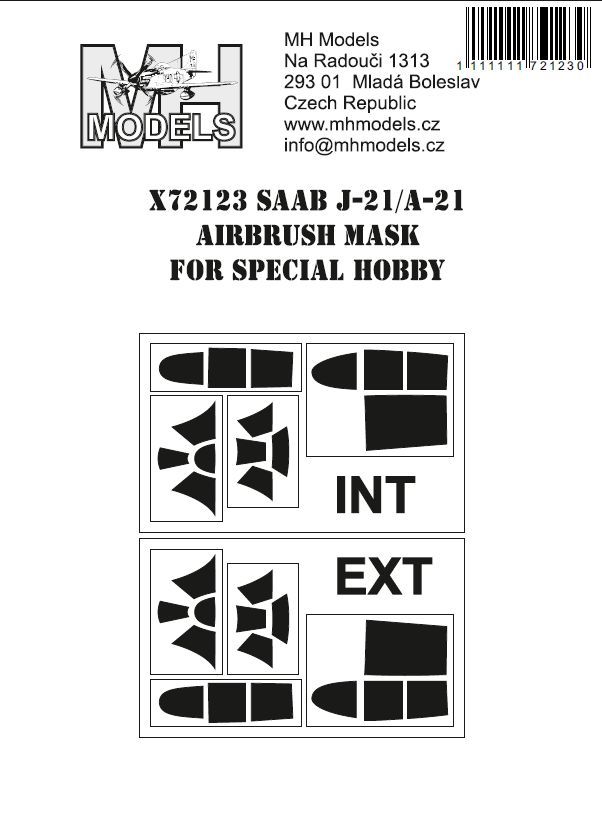 1:72 SAAB J-21/A-21 canopy airbrush mask for Special Hobby