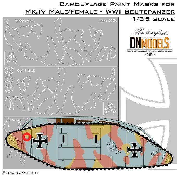1:35 Camouflage Paint Masks For Mk.IV Beutepanzer WW I Male/Female