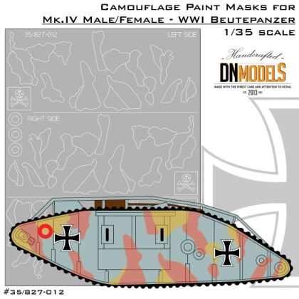 1:35 Camouflage Paint Masks For Mk.IV Beutepanzer WW I Male/Female