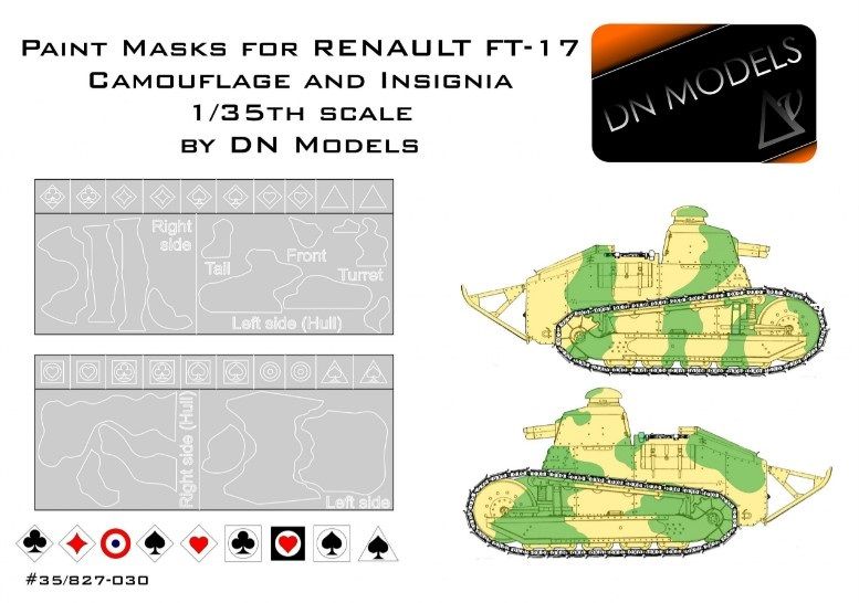 1:35 Paint Camo Masks RENAULT FT-17 Camouflage And Insignia