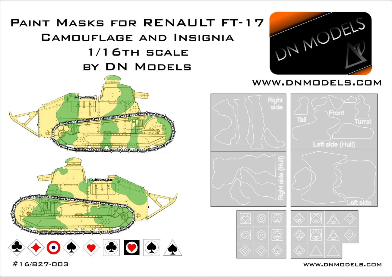 1:16 Paint Camo Masks RENAULT FT-17 Camoufage And Insignia