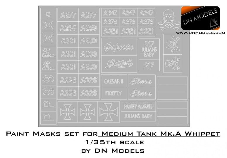 1:35 Paint Mask Set For Whippet Medium Tank Mk.A - Insignia And Crosses