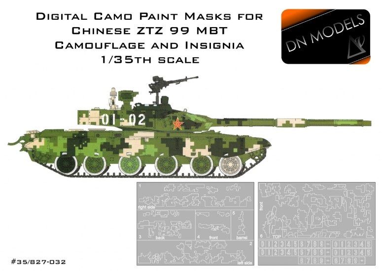 1:35 Digital Camo Paint Masks For Chinese ZTZ99 MBT And Numbers