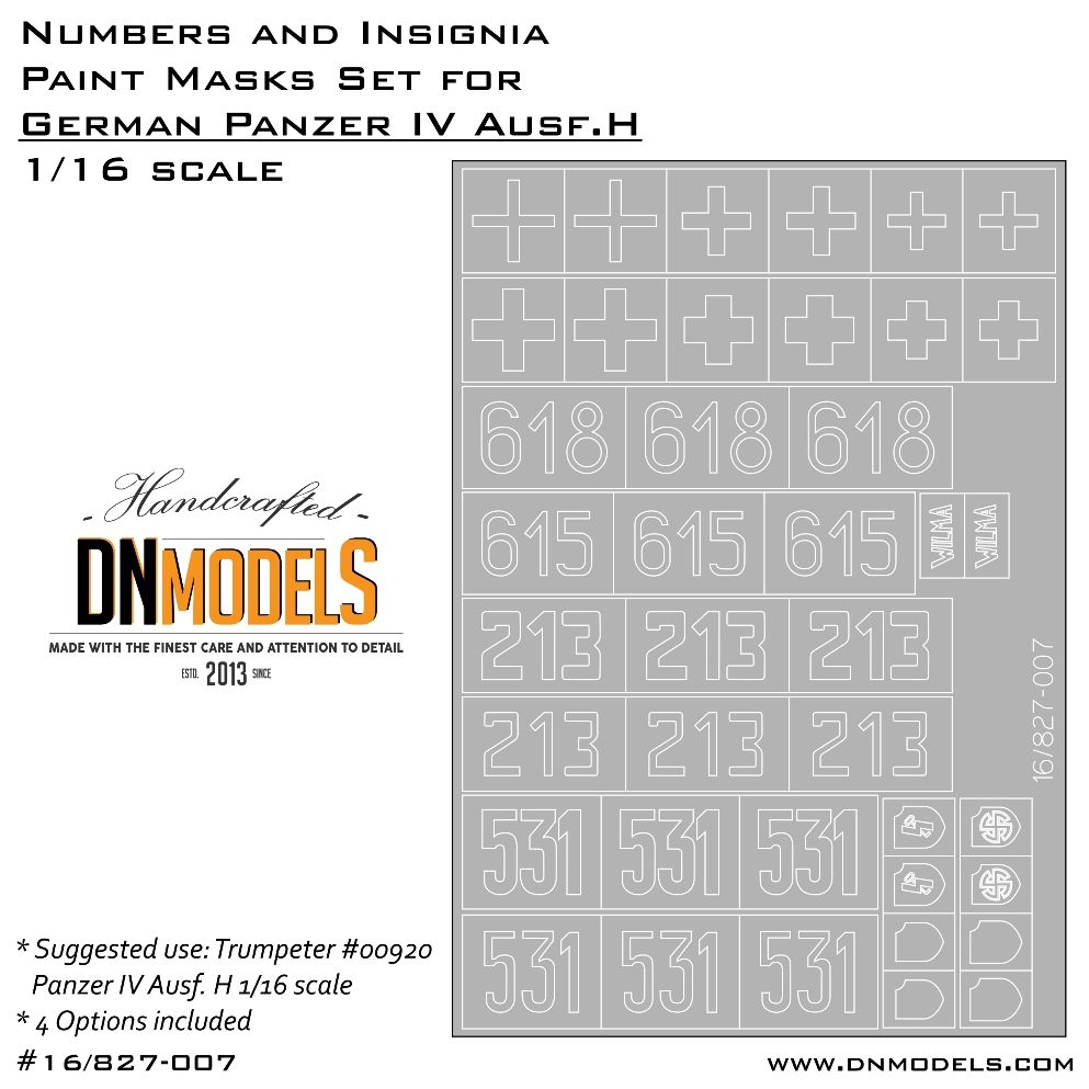 1:16 Paint Masks Set For Panzer IV Ausf.H Insignia And Numbers