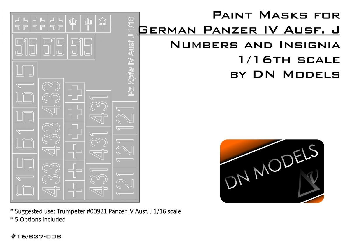 1:16 Paint Masks Set For Pz. Kpfw. IV Ausf.J Insignia And Numbers