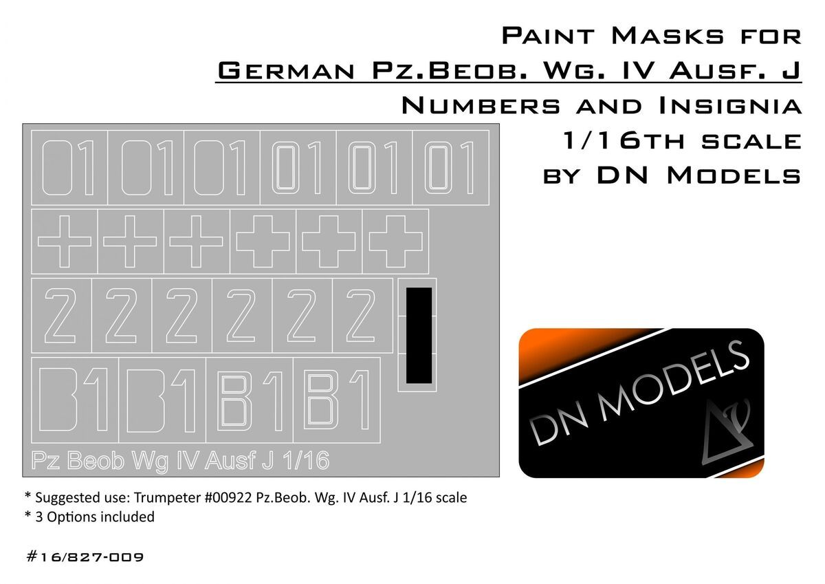 1:16 Paint Masks Set For Pz. Beob. Wg. IV Ausf.J Insignia And Numbers