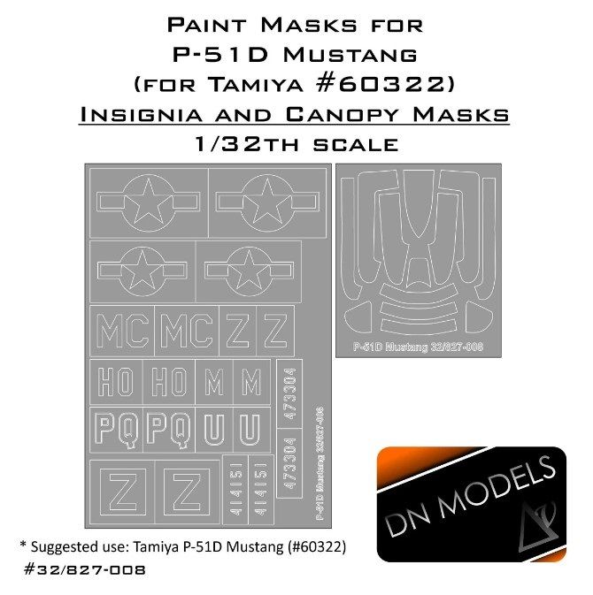 1:32 Paint Masks For Tamiya P-51D Mustang Insignia And Canopy
