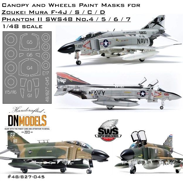 1:48 Canopy And Wheels Paint Masks For F-4 J/S/C/D Phantom II Zoukei-Mura SWS No. 4, 5, 6, 7