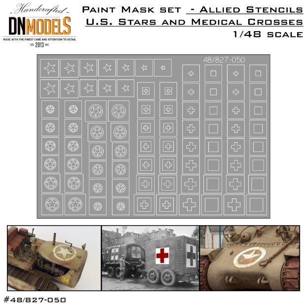 1:48 Allied Stars And Medical Crosses Paint Mask Stencils For Vehicles And Tanks