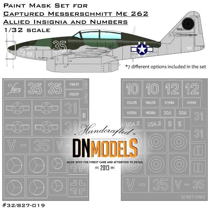 1:32 Captured Messerschmitt Me-262B Allied Insignia And Numbers Paint Mask Set