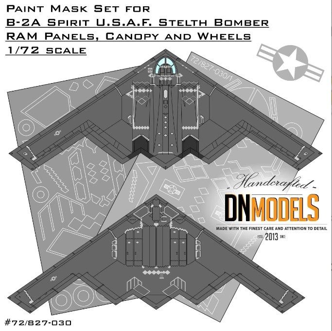 1:72 B-2A Spirit Stealth Bomber RAM Panels, Wheels And Canopy Paint Masks Set