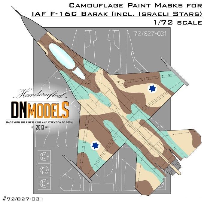 1:72 Camouflage Paint Masks For F-16C Barak, Israeli Stars Stencils Included