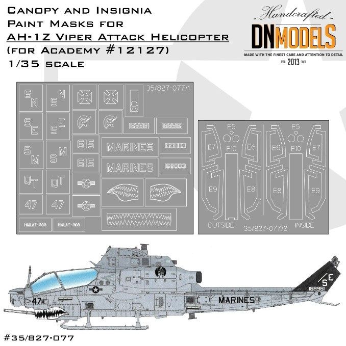 1:35 AH-1Z Viper Attack Helicopter Canopy And Insignia Paint Mask Set