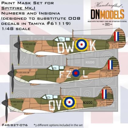 1:48 Spitfire Mk.I Numbers And Insignia Paint Mask Set For Tamiya 61119