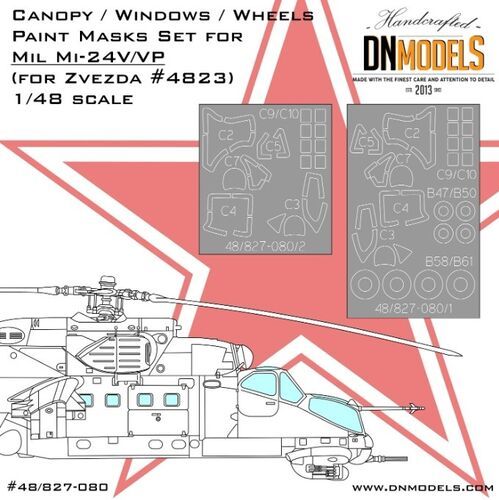 1:48 Mil Mi-24 Canopy, Windows And Wheels Paint Mask Set For Zvezda 4823, 4812 - Interior And Exterior