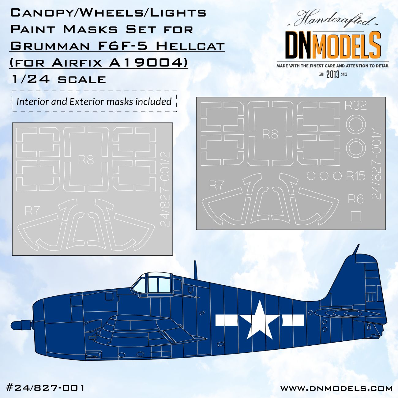 1:24 F6F-5 Hellcat Canopy, Wheels, Lights Paint Mask Set – Interior & Exterior