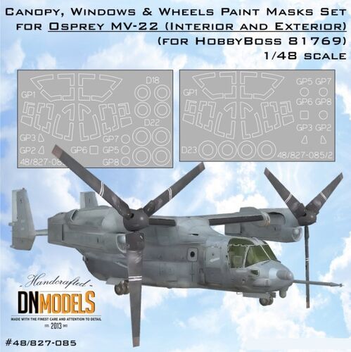 1:48 Osprey MV-22 Canopy, Windows And Wheels Paint Masks For HobbyBoss 81769 - Interior And Exterior
