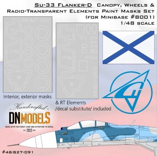 1:48 Su-33 Flanker-D Canopy, Wheels And RT Elements Paint Masks For Minibase 8001 Kit