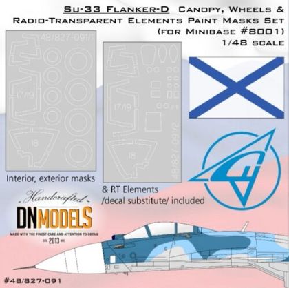 1:48 Su-33 Flanker-D Canopy, Wheels And RT Elements Paint Masks For Minibase 8001 Kit