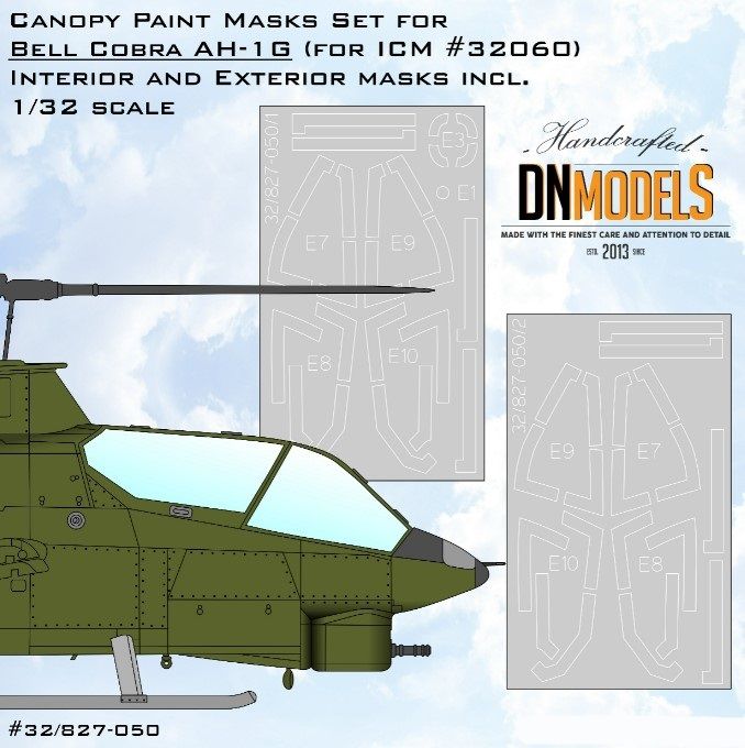 1:32 Bell AH-1G Cobra Canopy Paint Mask Set For ICM #32060 - Interior And Exterior