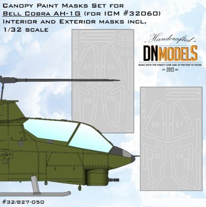 1:32 Bell AH-1G Cobra Canopy Paint Mask Set For ICM #32060 - Interior And Exterior