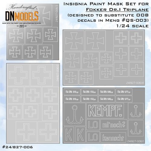 1:24 Insignia Paint Mask Set For Fokker Dr.I Triplane - Designed For MENG Kits