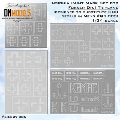 1:24 Insignia Paint Mask Set For Fokker Dr.I Triplane - Designed For MENG Kits