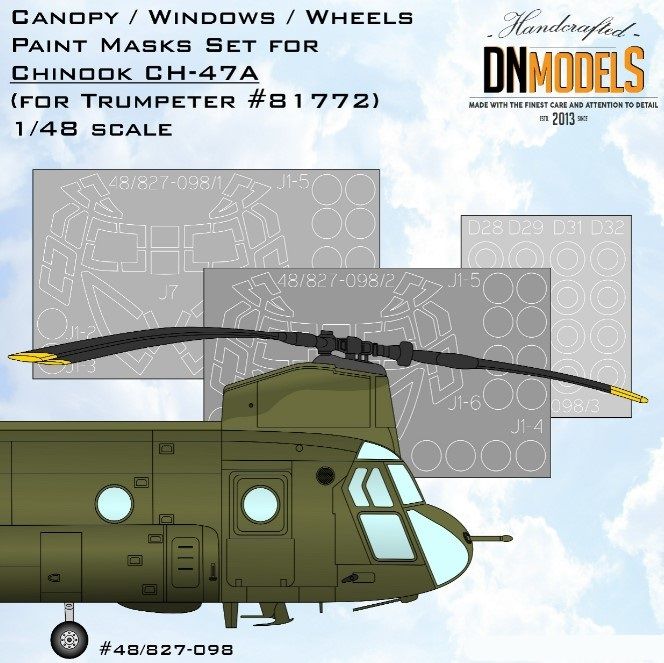 1:48 CH-47A Chinook Canopy And Wheels Paint Mask Set For HobbyBoss - Interior And Exterior