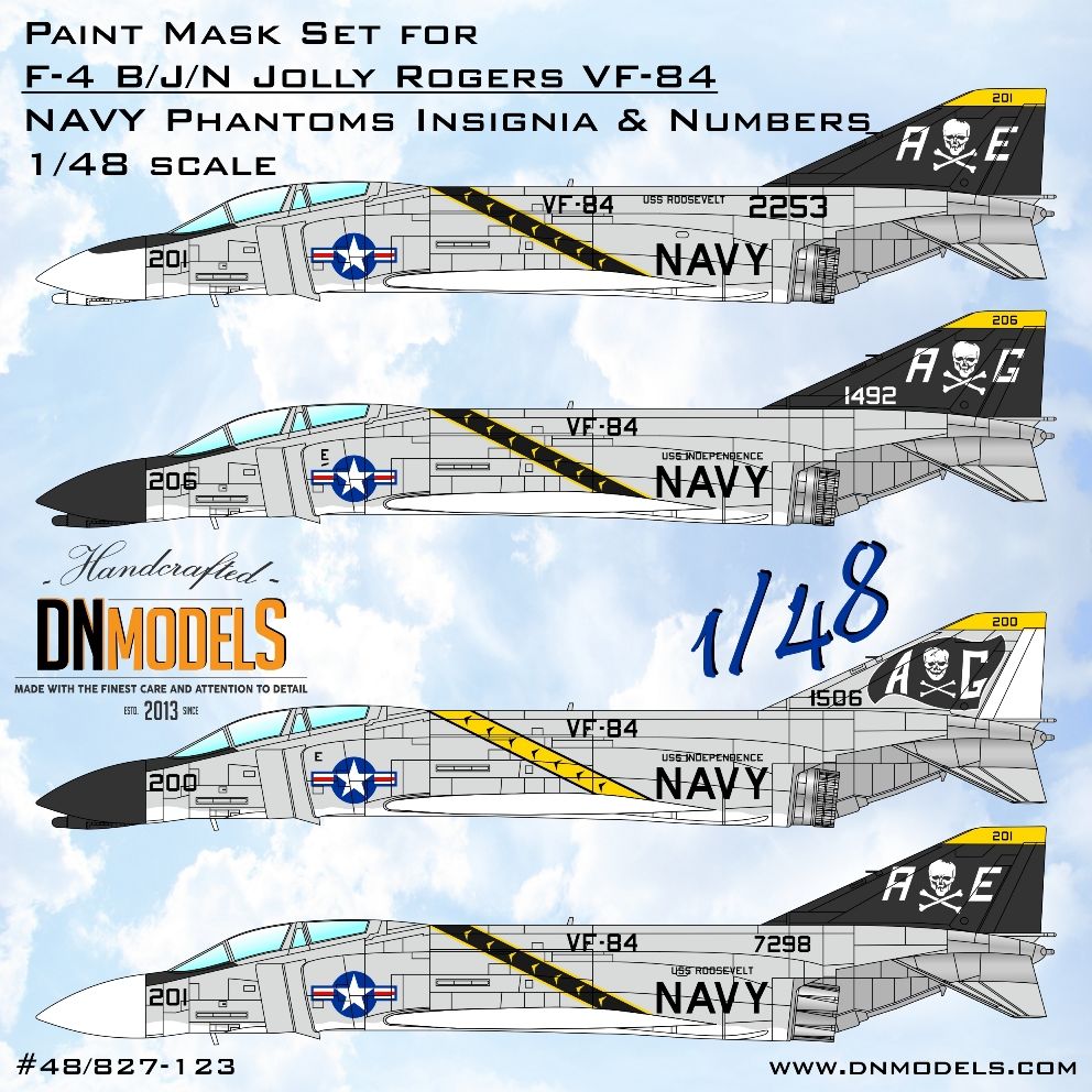 1:48 F-4 B/J/N Jolly Rogers NAVY Phantoms Insignia & Numbers Paint Masks Set