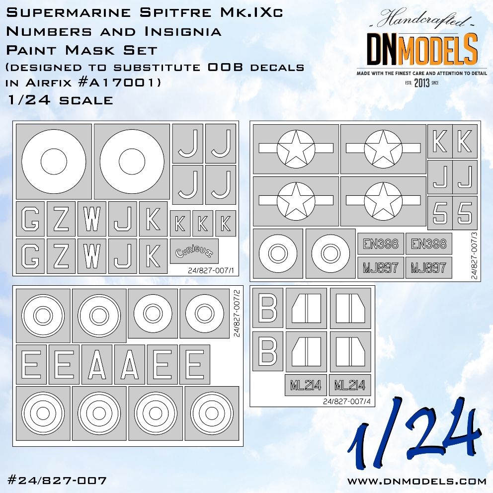 1:24 Supermarine Spitfire Mk.IXc Numbers and Insignia Paint Mask Set for Airfix #A17001