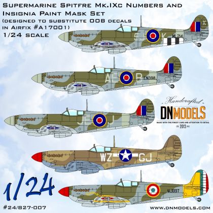 1:24 Supermarine Spitfire Mk.IXc Numbers and Insignia Paint Mask Set for Airfix #A17001