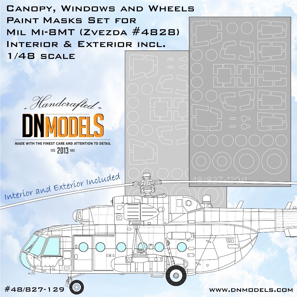 1:48 Mil Mi-8MT Hip Canopy, Wheels & Windows Paint Masks Set /Zvezda kits/