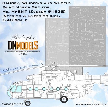 1:48 Mil Mi-8MT Hip Canopy, Wheels & Windows Paint Masks Set /Zvezda kits/
