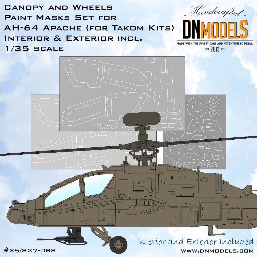1:35 AH-64 Apache Canopy & Wheels Paint Masks Set /Takom/