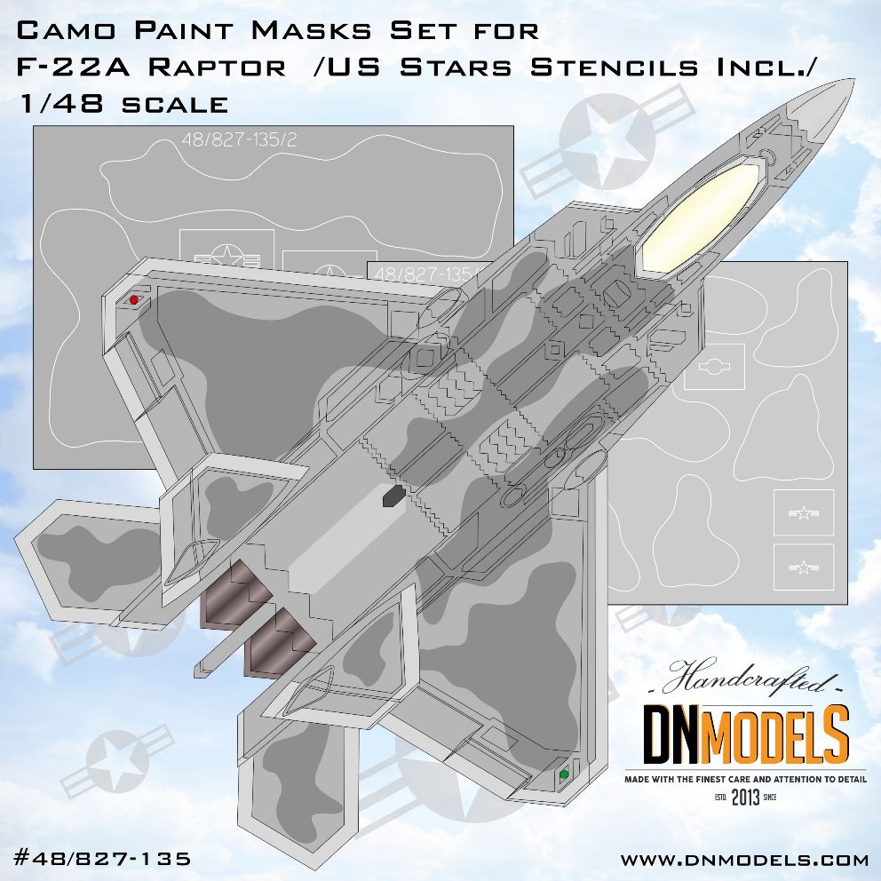 1:48 F-22 Raptor Camouflage + USAF Stars Paint Masks Set