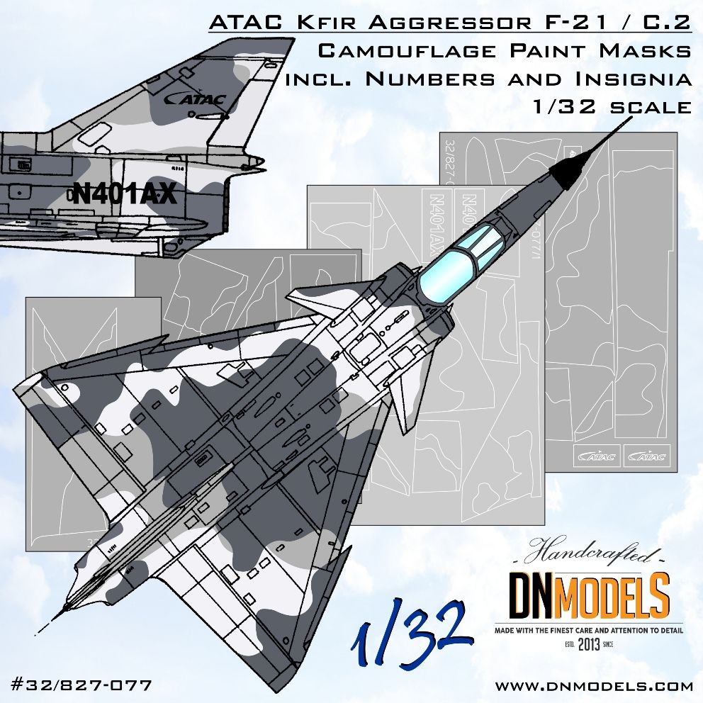 1:32 ATAC Kfir Aggresssor F-21 / C.2 Camouflage Paint Masks + Numbers & Insignia