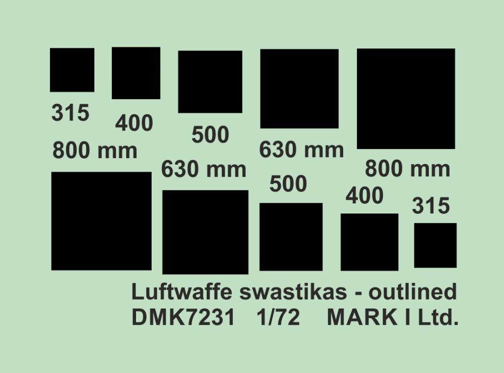 1:72 Luftwaffe Swastikas, outlined – Black & White