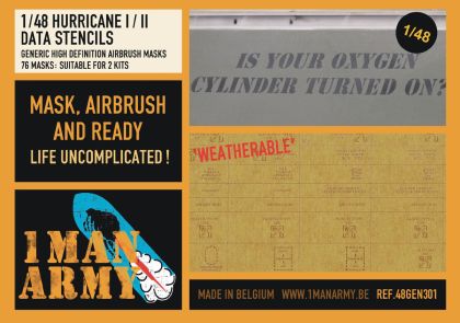 1:48 Hawker Hurricane Mk.I / Mk.IIb / Mk.IIc - Data Stencils Generic Set (for Airfix, Arma Hobby, Hasegawa and Hobby Boss kits)