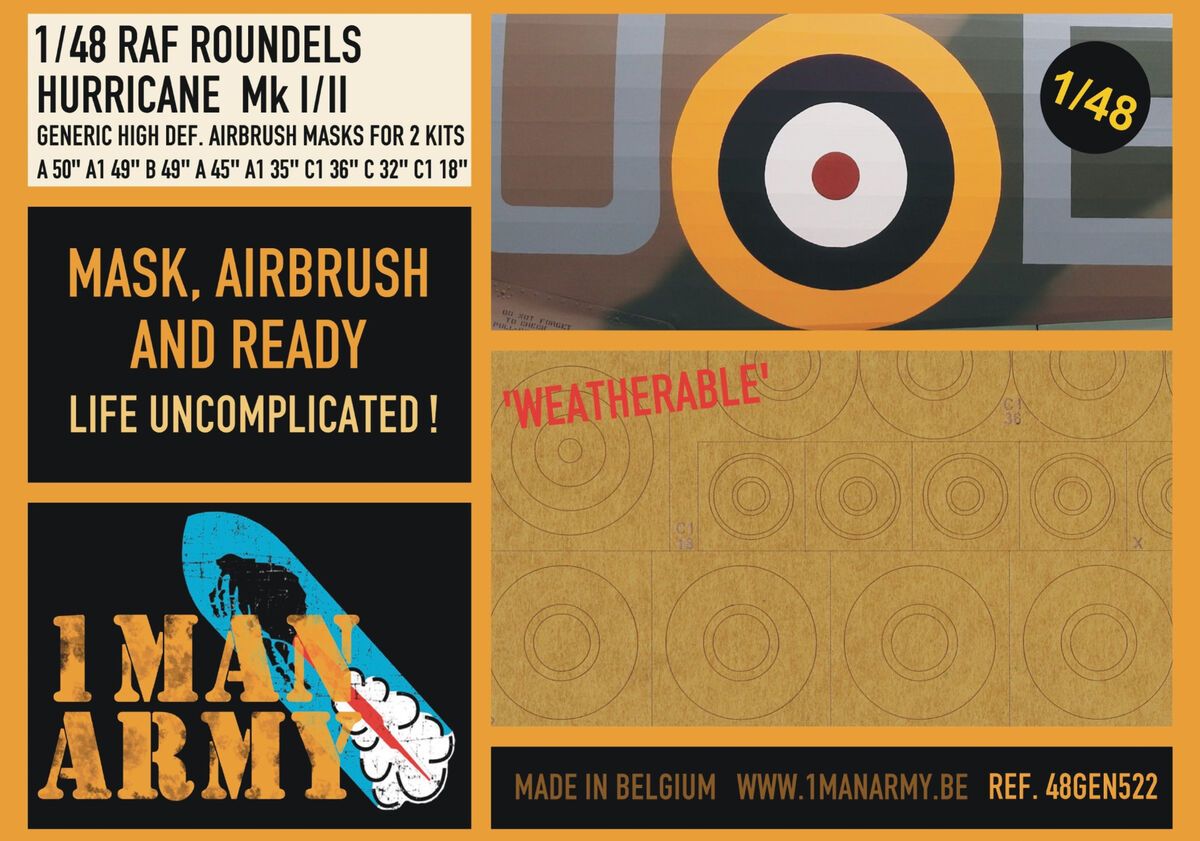 1:48 Hawker Hurricane Mk.I / Mk.IIb / Mk.IIc - Roundels Generic Set (for Airfix, Arma Hobby, Hasegawa and Hobby Boss kits)