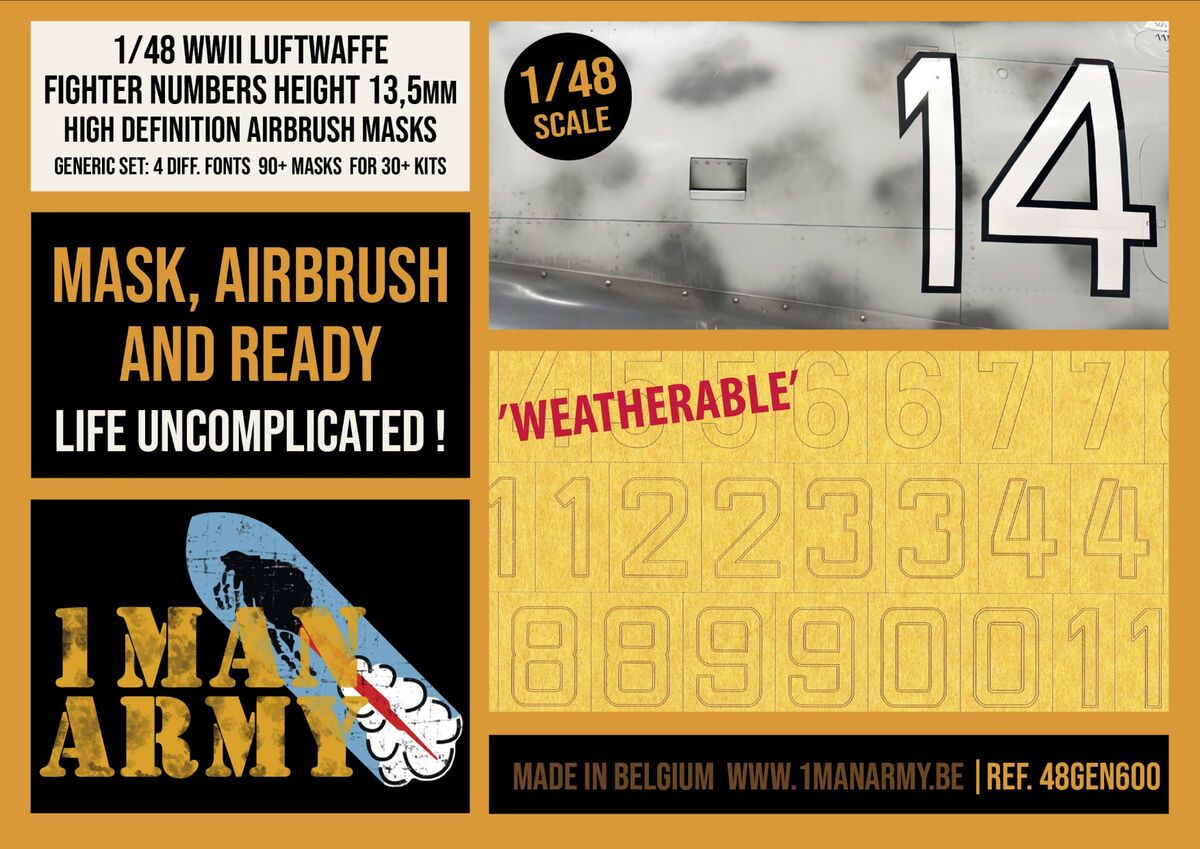 1:48 Focke-Wulf Fw-190 A-Series - High Definition Airbrush Masks Fighter Numbers (13,5 mm) General Set