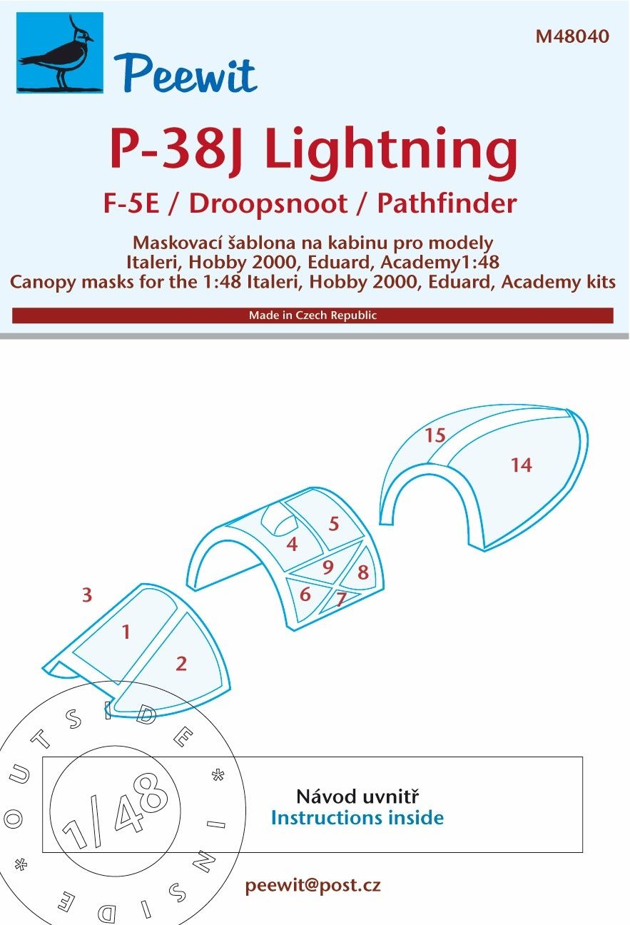 1:48 P-38J Lightning-canopy frame paint mask (inside and outside)
