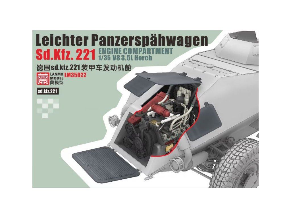 1:35 Leichter Panzerspähwagen Sd.Kfz.221 engine compartment V8 3,5l Horch