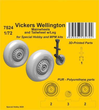 1:72 Vickers Wellington Mainwheels and Tailwheel w/Leg for Special Hobby kits